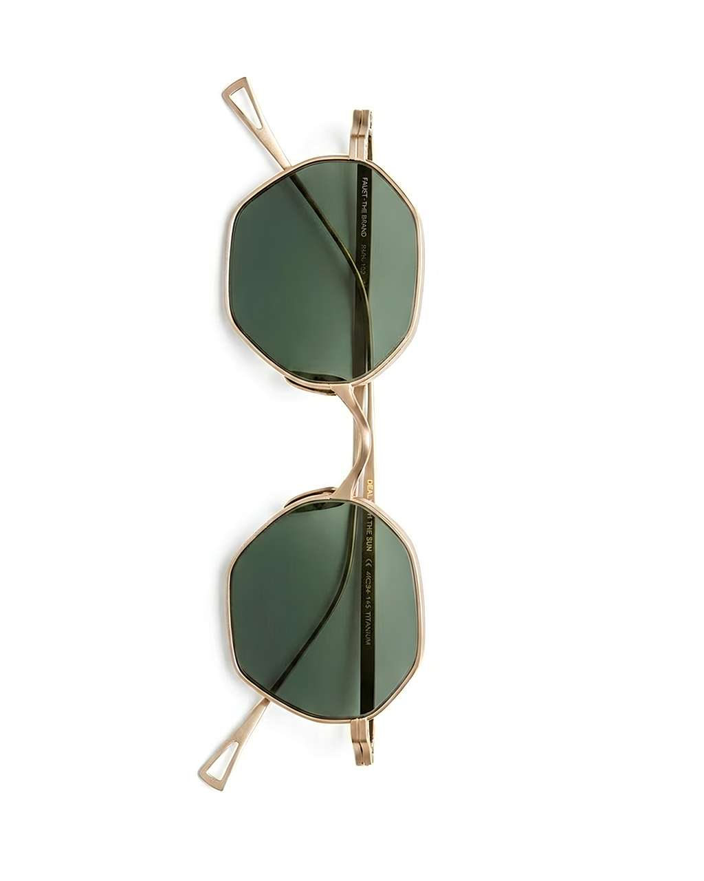 Faust 01 Viridis hexagonal warm gold titanium sunglasses with deep green lenses